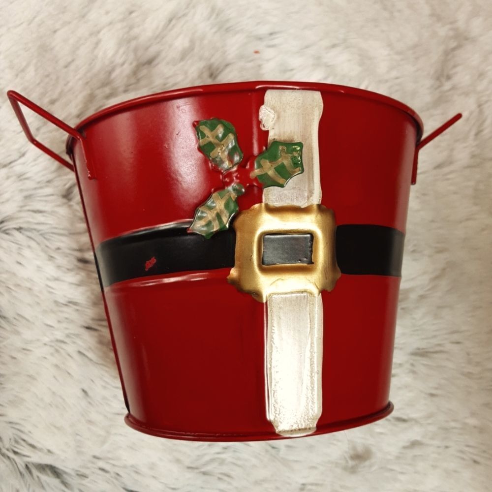 Greenbrier International Santa Suit Metal Bucket‎ 5" Handles and Holly